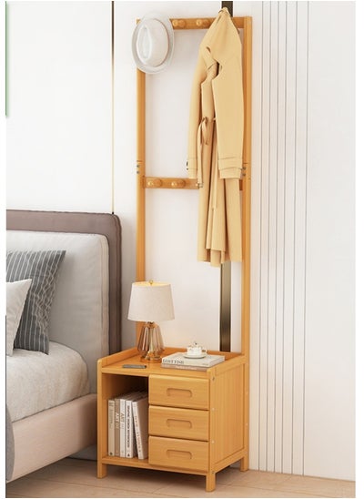 Buy Multifunctional Bamboo Small Bedside Table Storage Cabinet with 3 Drawers and Hall Tree Coat Rack for Bed Side Entryway in Saudi Arabia