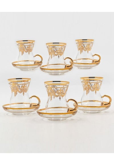 Buy Turkish crystal tea cups set, gilded laser engraving in Saudi Arabia