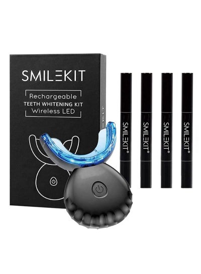 Buy Wireless Teeth Whitening Kit with LED Blue Light Accelerator, Natural Whitening Effective Stain Removal Includes 4 Teeth Whitening Gel Pens, Helps Remove Coffee, Food Stains (Black Rechargeable) in Saudi Arabia