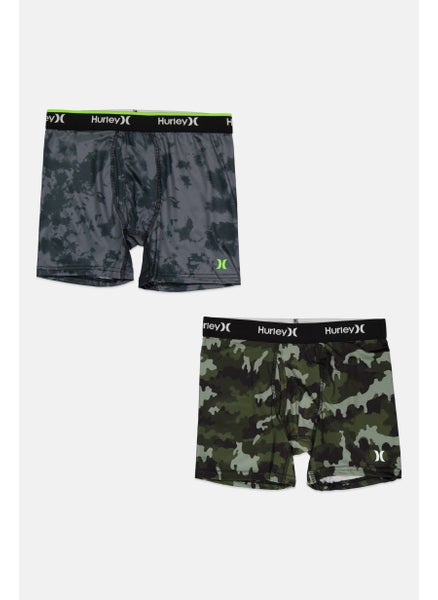 اشتري Kids Boy 2 Pack Brand Logo Boxer Briefs, Olive/Grey في الامارات