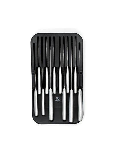 Buy 13-Piece Elegant and Sturdy Stainless Steel Kitchen Knife Set with Holder Black and Silver in Saudi Arabia