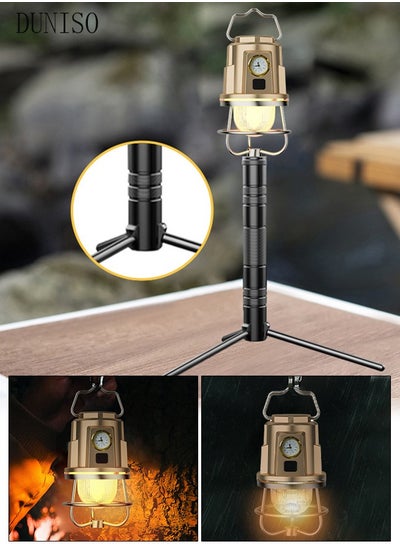 Buy Vintage Camping Lantern 3 Lighting Modes Portable Tent Lamp with Clock Tripod Pendant Lamp Hanging Hook Rechargeable USB Camping Lights for Home Office Tent Car Emergency Outages in Saudi Arabia