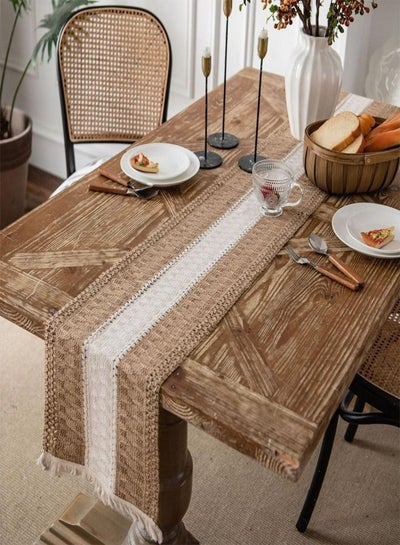 Buy Cotton Linen Runner Splicing Weave Tassel The Tablecloth 180 x 30 cm in UAE