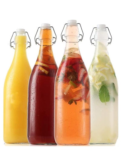 Buy Flip Top Glass Bottle 1000ML Airtight for Soda Juice Water 1 Ltr(Set of 4) in UAE