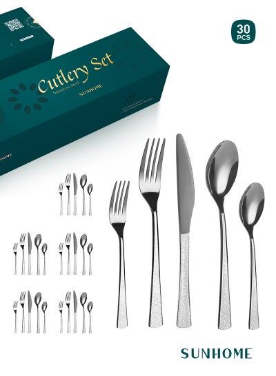 Buy 24-Piece Stainless Steel Cutlery Set with Laser Engraving For Kitchen in UAE