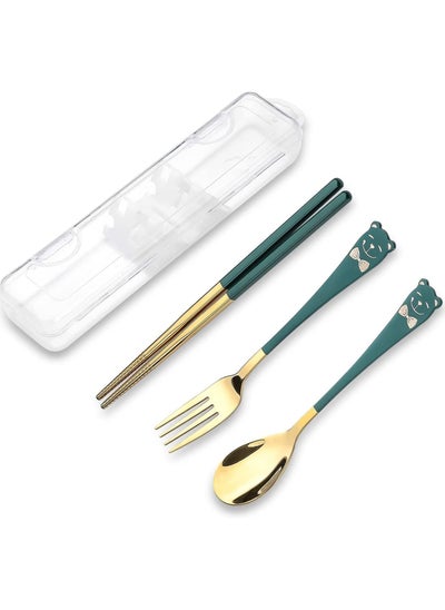 اشتري Portable Utensil Set 18/8 Stainless Steel Flatware Set 4pcs Travel Camping Flatware Set Fork Spoon Chopsticks with Portable Case Cute Pocket Utensils for Lunch Picnic في الامارات