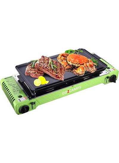 Buy GO2CAMPS Korean Style Double Burner Butane Camping Stove with Barbecue Grill in UAE