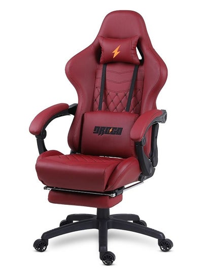Buy Drogo Ergonomic Gaming Chair with 7 Way adjustable Seat, PU Leather Material Desk Chair Head & USB Massager Lumbar Pillow Video Games Chair Home  Office Chair with Full Reclining Back Footrest Maroon in UAE