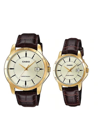 Buy Analog Brown Leather Band Couple watch set MTP/LTP-V004GL-9AV in UAE