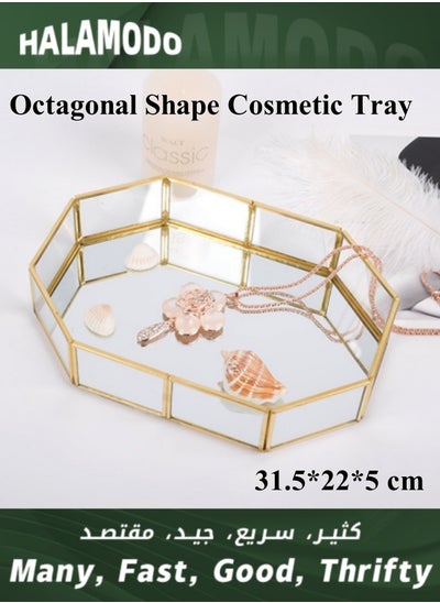 Buy Prisma Tray Geometric Plated Jewelry Storage Tray Gold Clear Glass Mirror Makeup Vanity Tray Octagonal Shape Cosmetic Perfume Display Decorative Tray for Home Decor Dresser Tabletop Countertop in UAE