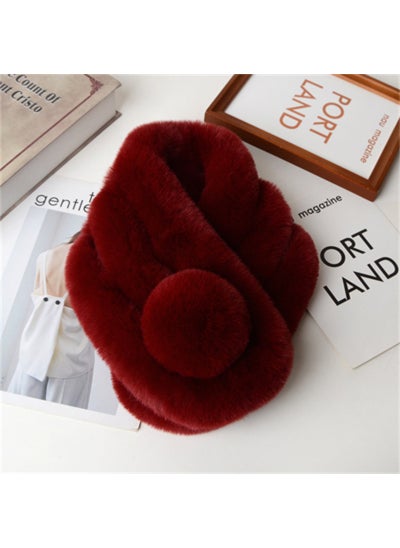 Buy Faux Rabbit Fur Scarf Warm Collar SnoodBurgundy Burgundy in UAE