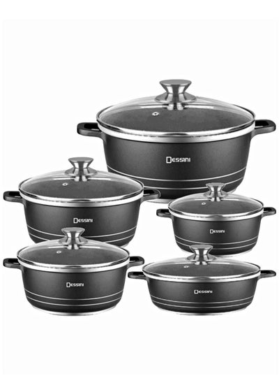 Buy 10-Piece Cookware Set Black 1 x Casserole (20), Casserole (24), Casserole (28), Casserole (32), Shallow Casserole (28)cm Black in UAE