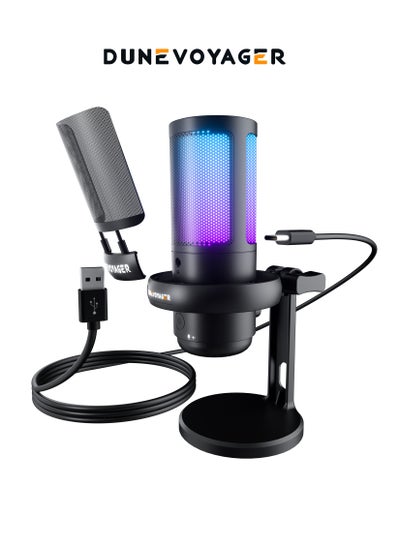 Buy Gaming Microphone with Quick Mute Button, Gradient RGB Lighting, Real-Time Monitoring, Cardioid Pickup, HiFi Noise Cancellation, 240bit 192kHz Sampling Rate, Plug and Play, Includes Metal Pop Filter in Saudi Arabia