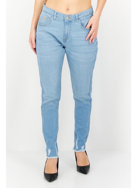 Buy Women Regular Fit Plain Stretchable Straight Leg Jeans, Light Blue in UAE