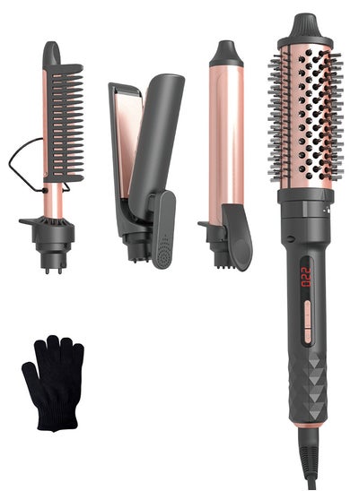 اشتري 4 IN 1 Curling Iron Set, Curling Wand Set with Hair Straightener and 3 Interchangeable Ceramic Thermal Brush (32-38mm), 10s Fast Instant Heat Up Hair Curling Iron Can Straight and Curly (120°C-220°C) في الامارات