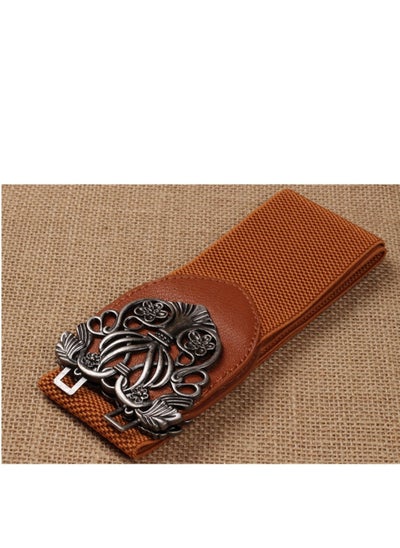 اشتري 65cm Korean Version Of The Imperial Palace Carved Wide Belt For Women With Elastic Brown في الامارات