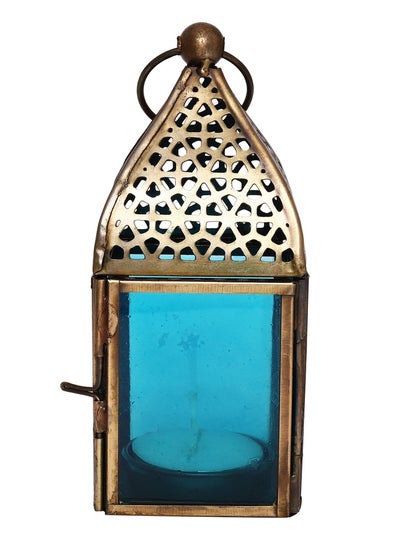 اشتري Handmade Lantern Small | Suitable For Living Room, Bedroom And Outdoor | Perfect Festive Gift For Home Decoration In Ramadan, Eid, Birthdays, Weddings | Made Of Iron | Blue في الامارات