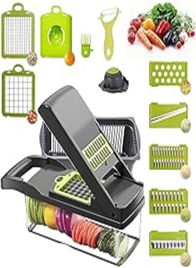 اشتري 12 in 1 Vegetable Slicer Mandoline Slicer and Grater Slicer for Vegetables, Potatoes, Onions, Cheese - Grey في مصر