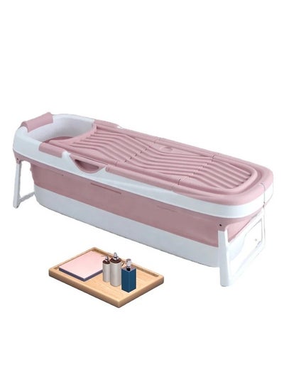 Buy Foldable bathtub for adults with convenient features and space-saving design, pink color in Saudi Arabia