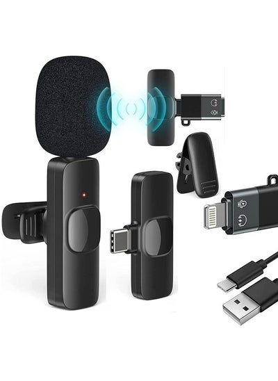 اشتري K8 2-in-1 Wireless Digital Microphone - مدمج وقابل للحمل مع مشبك، يعمل بتردد 2.4 GHz، متوافق مع منافذ Lightning وUSB-C للهواتف المحمولة والكاميرات والحواسيب المحمولة، مثالي لمقاطع الفيديو على YouTube ومكالمات Zoom في مصر