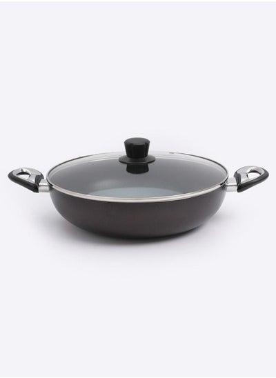 Buy Non-Stick Wok Pan With Lid Brown/Black/Clear 24 | 26 | 28 | 30 | 32 cm in Saudi Arabia