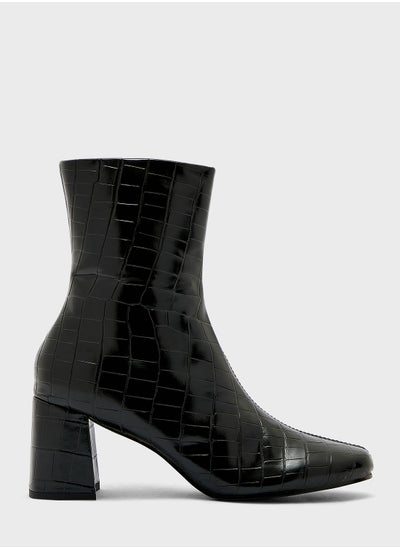 Buy Block Heel Croc Effect Boot in Saudi Arabia