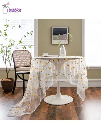 Buy Tablecloth, Embroidered Lace End Table Dustproof Cover, Yellow Flowers in Saudi Arabia