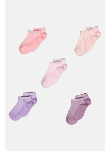 Buy Toddlers Girl 5 Pairs Non Terry Ankle Socks, Pink/Purple Combo in UAE