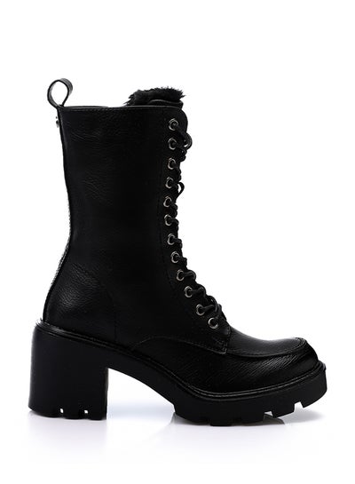 Buy Block Heeled Leather Mid Calf Boots - Black in Egypt