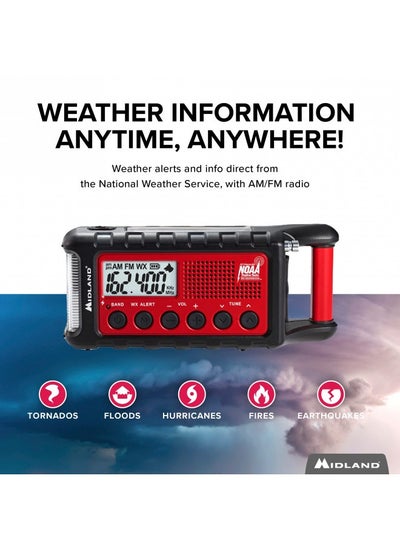 اشتري Midland - Er310, Emergency Crank Weather Am/Fm Radio - Multiple Power Sources, Sos Emergency Flashlight, Ultrasonic Dog Whistle, And Noaa Weather Scan + Alert (Red/Black) في الامارات