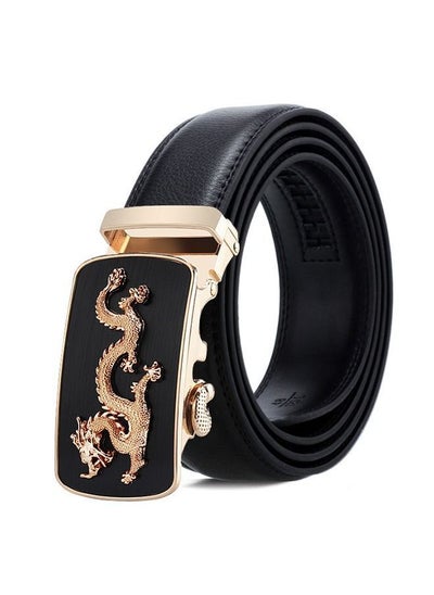 Buy Genuine Leather Belt With Automatic Locking Buckle Black/Gold in Saudi Arabia