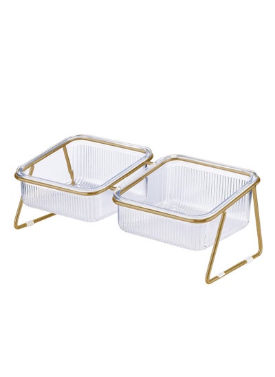 Buy Elevated Double Cat Bowls, Pets Water and Food Transparent Bowl 15°Tilted Raised Pet Feeder Stand, with 2 Large Plastic Bowl and Iron Stand Anti Slip, Perfect for Kittiens Small Dogs in UAE