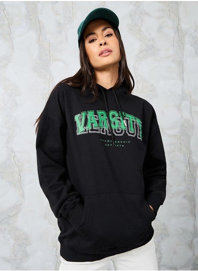 Buy Oversized Longline Slogan Embroidered Hoodie in Saudi Arabia