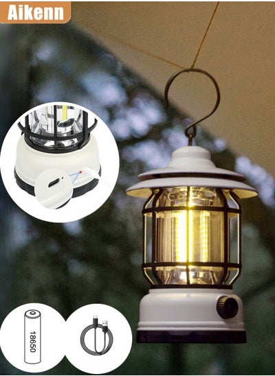 Buy Retro Camping Lantern Portable Camping Light Rechargeable IPX4 Waterproof Camping Lamp Hanging Dimmable COB Brightness Tent Light for Outdoor Hiking Garden Fishing Emergency White in Saudi Arabia