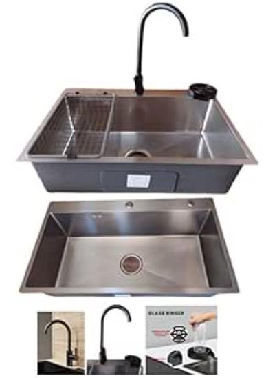 Buy Kitchen Sink With 2 Mixer Holes, Stainless Steel (Hand Med Sink, 60 X 45, The Deepest And Best New Sink In Egypt) in Egypt