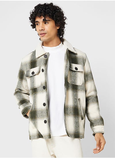 Buy Mens Checked Jacket With Cream Sherpa in UAE