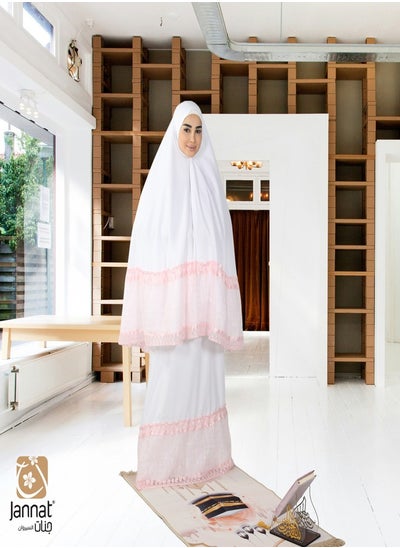 Buy Jannat Two Pieces Of Prayer Dress Triton Fabric Light Pink Dentelle in Saudi Arabia