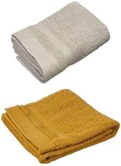 اشتري Rosa home honeycomb cotton facetowel, 100 x 50 cm - grey + Rosa home honeycomb cotton face towel, 60 x 40 cm - gold في مصر