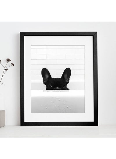 اشتري French Bulldog In Tub Bathroom Poster With Frame 50x40 cm في الامارات