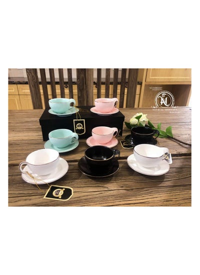 Buy Coffee set, 3 colors, 12 pieces, white porcelain marble CS3855-WITH in Egypt