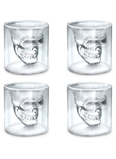 اشتري Set of 4 MINI Crystal Skull Tea Cup,4PCS Skull Glass Cup,Double Layer Transparent Skull Pirate Shot Glasses Drink Tea Cup,Drinking Ware Mugs في الامارات