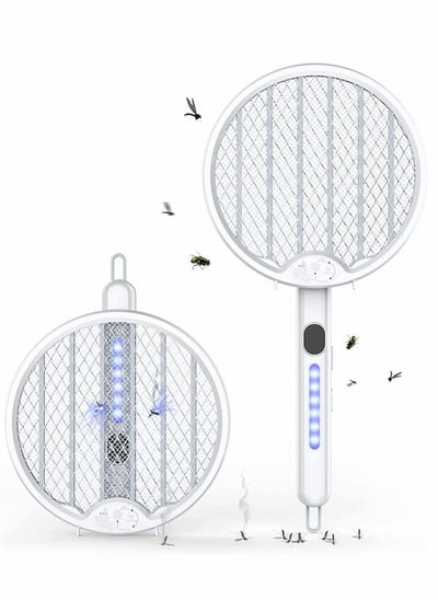 Buy Electric Fly Swatter, Fold Mosquito Zapper Handheld Mosquito Zapper Killer 3000 Volt Insect Fly Trap, Fly Zapper Racket for Indoor and Outdoor Pest Control Large Size with LED Light and 2 Layer Mesh in UAE