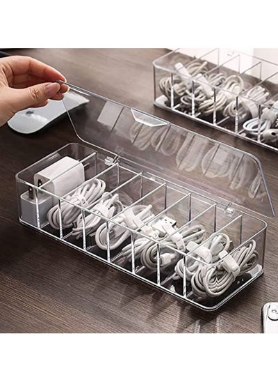 اشتري Data Cable Organizer Storage Box With Lid  Transparent Charger Cable Organiser Desk Accessories Storage Organizer Cable Management Tidy With 10 Cable Ties Straps في الامارات