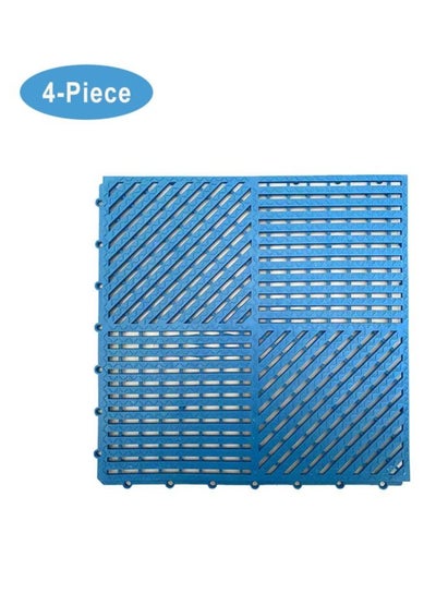 Buy 4-Piece Interlocking Non Slip Drainage Floor Tiles PVC Mesh Foot Mats For Bathrooms and Swimming Pools Can Be Cut and Spliced Blue in UAE