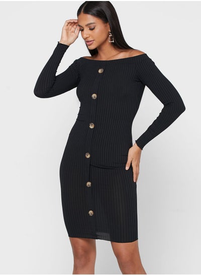 Buy Button Detail Ribbed Dress in Saudi Arabia