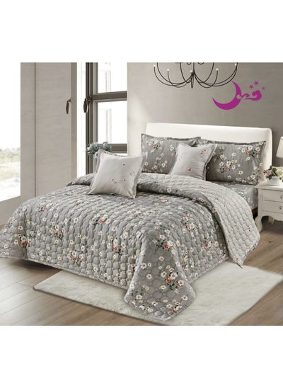 Buy Double quilt set with fixed compressed filling, consisting of 6 pieces, king size 220*240 cm in Saudi Arabia