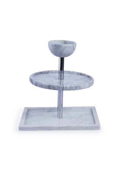 Buy Blaze Marble 3-Tier Cake Stand 28X23X30cm - White in UAE