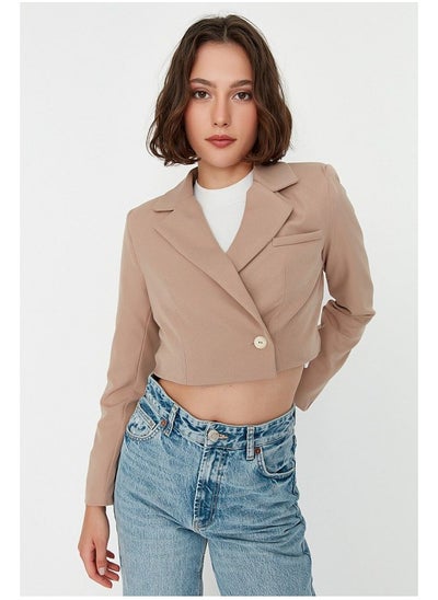 Buy Camel Crop Woven Lined Blazer Jacket TWOAW22CE0086 in Egypt