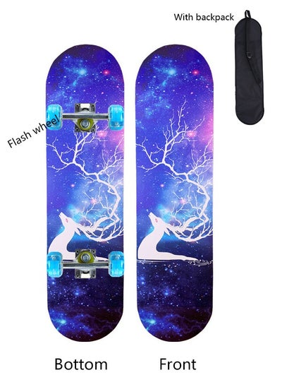 Buy Beginner Four Wheel Flash Skateboard 80*20cm with Backpack for Boys and Girls, 7-Layer Maple Double Kick Concave Skateboard for Kids and Adults in UAE