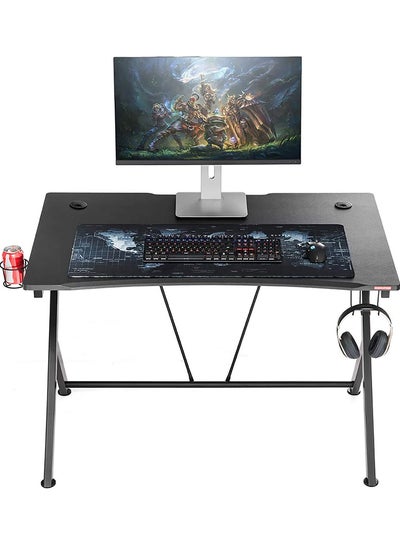 Buy Ergonomic Gaming Desk with Cup Holder and Headphone Hook - Perfect for Home, Office and Gaming Workstation with Comfortable Design and Convenient Storage in UAE